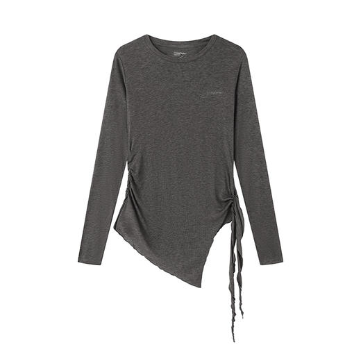 CryingCenter 天然桑蚕丝透气软糯亲肤 绑带收腰薄款打底长袖上衣 商品图6