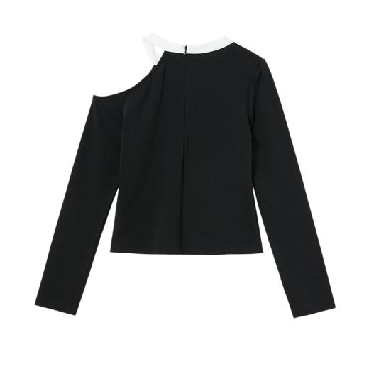 西遇法式千金蝴蝶结露肩长袖T恤女秋季辣妹修身短款针织上衣V2551150 商品图4