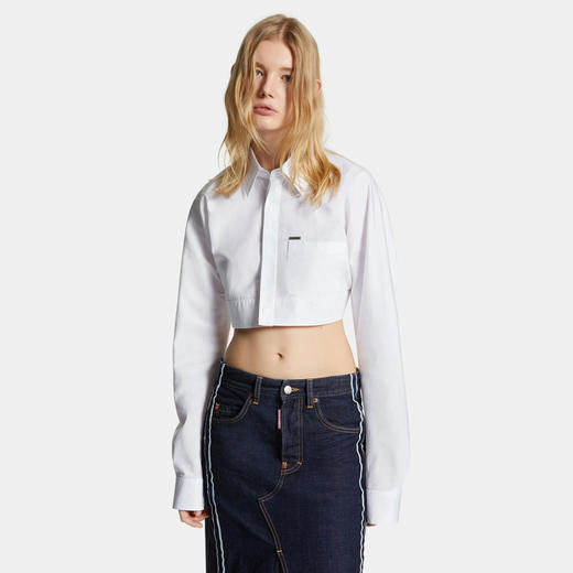 DSQUARED2 女士徽标标签棉质长袖衬衫 白色 S75DL0910 S36275 100 商品图1
