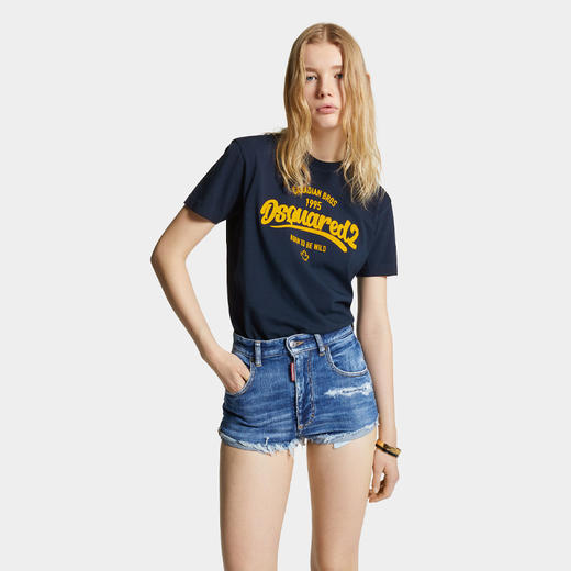 DSQUARED2 女士字母徽标印花棉质圆领短袖T恤 深蓝色 S75GD0488 D20035 524 商品图1