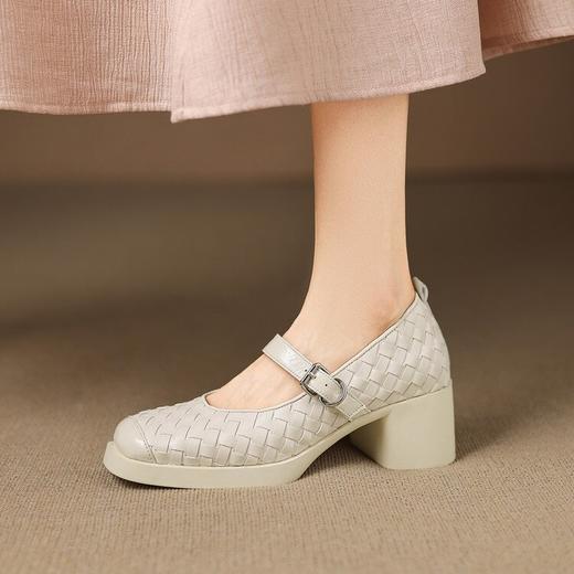 【预售5天】舒适厚底编织小皮鞋，真皮方头浅口单鞋粗跟高跟玛丽珍鞋ZYY&A1321 商品图3