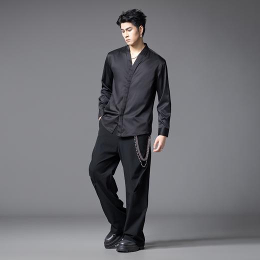 PINLI品立2025秋季新款V领纯色休闲长袖衬衫雅痞风垂感衬衣男上衣GD253113045 商品图1