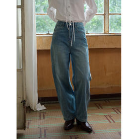 SimpleRetro复古水洗休闲挺括弯刀牛仔裤女