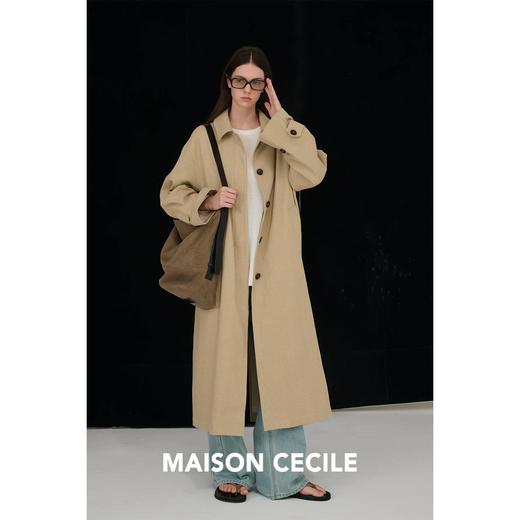 MAISON CECILE 亚麻肌理感翻领立体直身廓形百搭长款风衣 商品图3