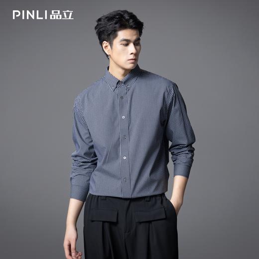PINLI品立春季新款商务休闲长袖衬衫男扣领尖领格子宽松衬衣GD253113062 商品图0