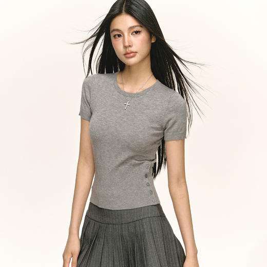 Ariseism 美式复古修身针织短袖T恤女早秋新款基础百搭上衣
 商品图0