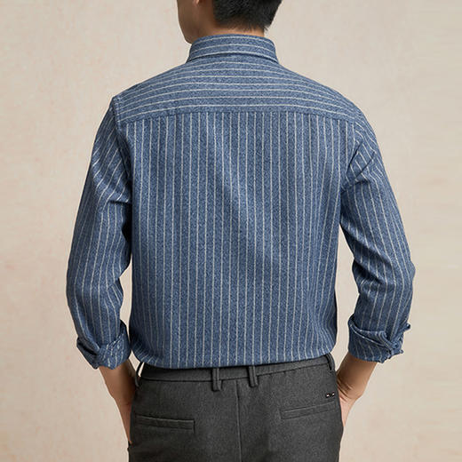 【全棉】罗蒙秋冬长袖条纹衬衫男士纯棉保暖柔软百搭休闲商务通勤长袖衬衣 商品图2
