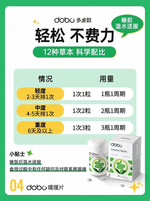 【保税直发】原装进口DOBO噗噗片天然草本膳食纤维素酵素噗噗清肠片50粒/瓶 商品图6