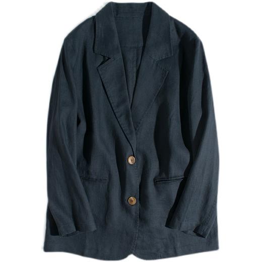 百媚生 纯亚麻休闲文艺宽松气质长袖小西服上衣外套X377 商品图5