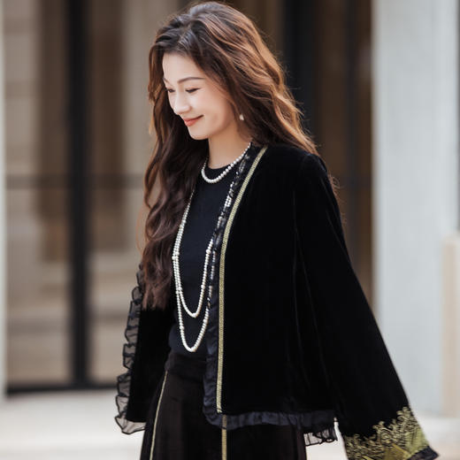 【林栖设计小店】（现货）凤衔灵芝外套真丝丝绒绣花新中式2025秋冬新款上衣女1954020 商品图2