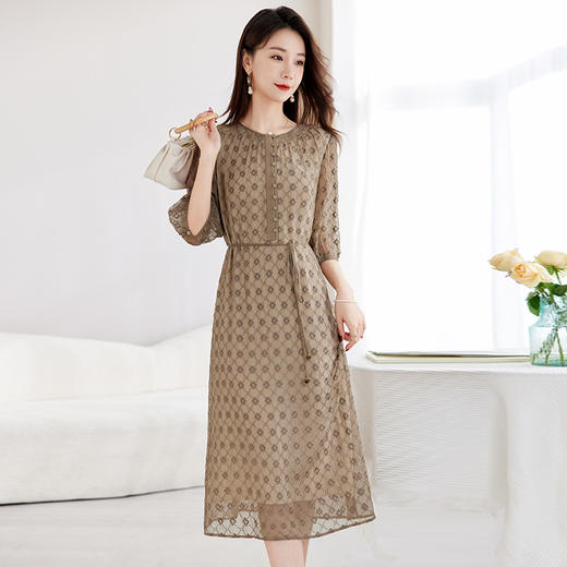丁摩真丝绣花连衣裙收腰圆领减龄桑蚕丝连衣裙女AL9092 商品图7