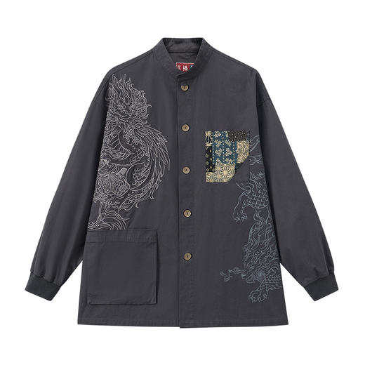 ONIARAI/鬼洗25秋季新品泥棒蓝如意福禄双兽绣花衬衫男式 N340232 商品图3