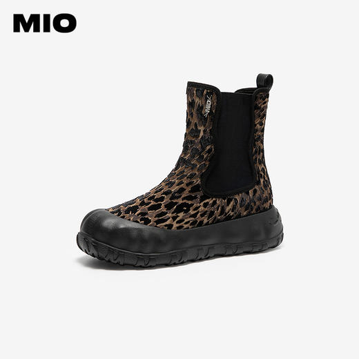 MIO米奥切尔西靴圆头厚底豹纹时装靴复古短靴女靴M255653102 商品图1