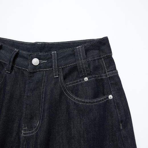 西遇宽松直筒加绒牛仔裤女秋季新款复古黑色水洗高腰阔腿裤子Y0051273/H0055371 商品图5