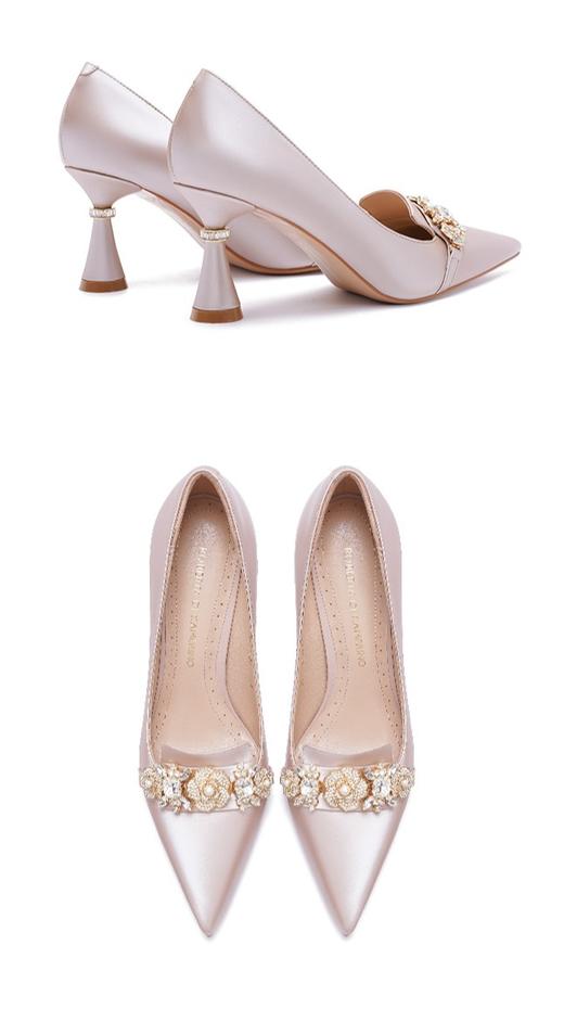 诺贝达尖头水钻高跟鞋气质粗跟婚鞋宴会婚礼通勤浅口单鞋 商品图2