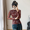 KQLA55F8569女装2025秋冬时尚洋气高弹网长袖印花高领打底衫T恤上衣 商品缩略图0