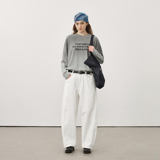 714street水洗纯棉弯刀裤男2025秋季新款休闲裤潮牌宽松白色裤子 商品图2