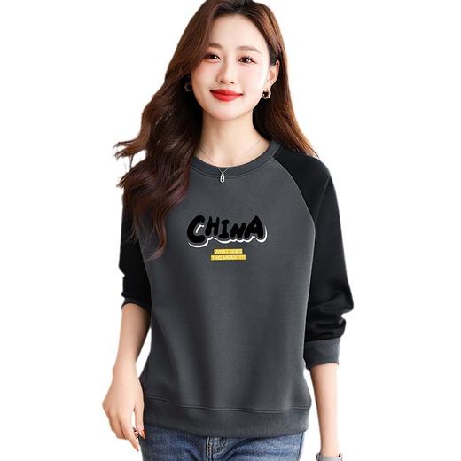 雀说长袖卫衣女薄款宽松拼接休闲洋气遮肉减龄打底衫上衣AL0903 商品图4