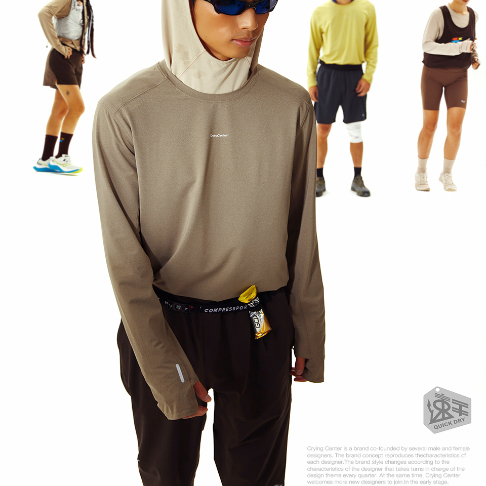 CryingCenter速干立体拼接马拉松跑步运动训练长袖T恤 哭喊中心