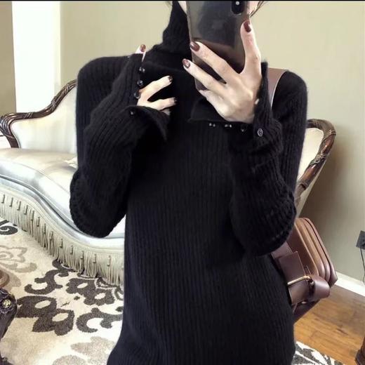 【孤品捡漏】G07 袖口四粒扣黑色针织修身毛衫-喜出 商品图0