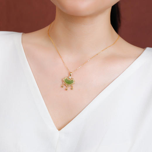 【如意清欢】S925纯银镀金碧玉如意锁铜钱镂空天然和田玉吊坠【CW-DZ06902】 商品图3