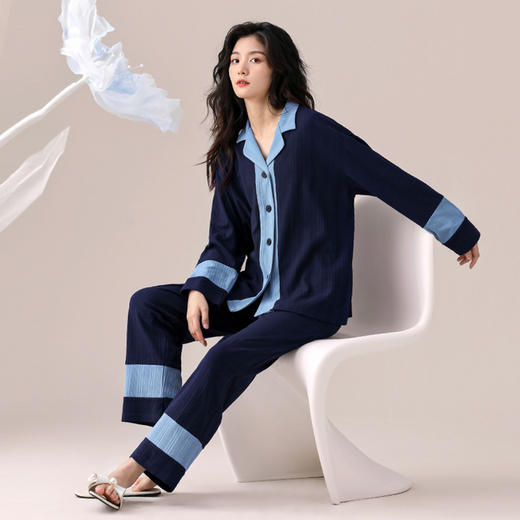 雀说睡衣女纯棉长袖新款柔软棉休闲家居服女款高级感套装AL22129 商品图2