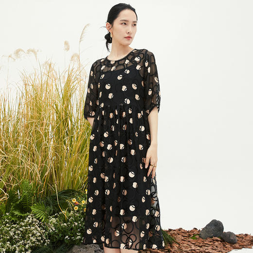 【帕罗】B3F | 100%桑蚕丝黑白波点连衣裙 商品图0