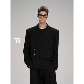 启世录TIWILLTANG“异面截阈”雕塑轮廓解构之诗都市褶迹短款西装