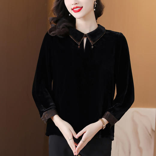 A9631真丝绒上衣女2023新款高端大码真丝丝绒品牌金丝绒高贵洋气 商品图1