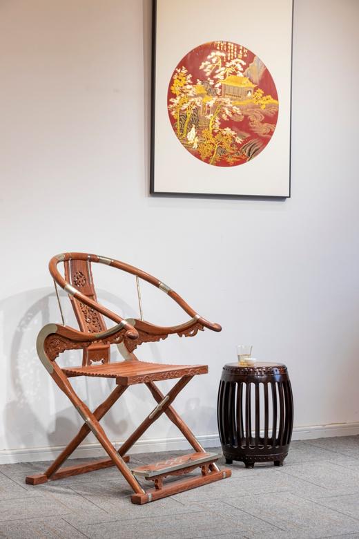 红桥红  家具严选  缅甸花梨(大果紫檀）  【木面 王款 麒麟纹交椅】 商品图1