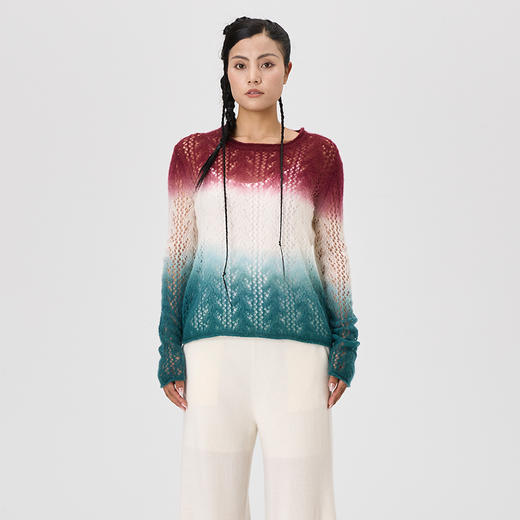 丝绒镂空圆领吊染女套衫  SJF97W371A 商品图0