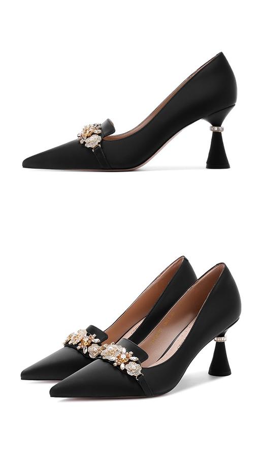 诺贝达尖头水钻高跟鞋气质粗跟婚鞋宴会婚礼通勤浅口单鞋 商品图3