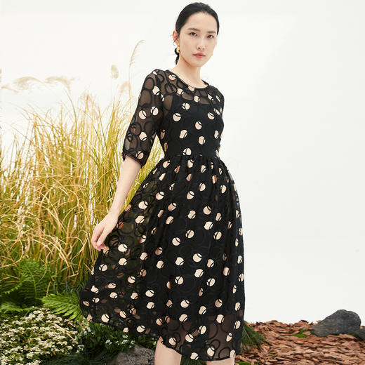 【帕罗】B3F | 100%桑蚕丝黑白波点连衣裙 商品图1