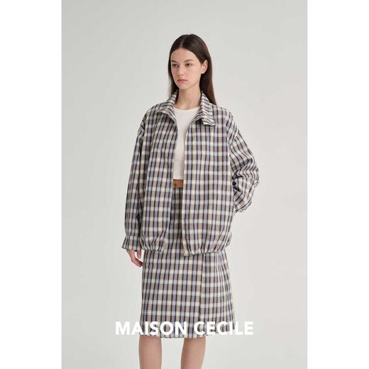 MAISON CECILE   复古色织格纹休闲翻领廓形短宽松夹克外套 商品图3