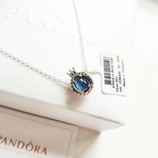 D082535时尚百搭银蓝色水晶闪耀皇冠项链925银 商品图7