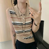 夏秋款polo衫翻领条纹高级感无袖针织衫百搭显瘦女上衣  YX-11383429 商品缩略图0