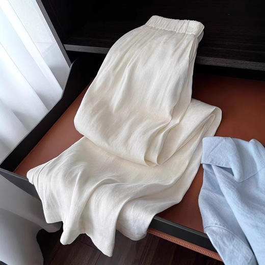 丁摩 白色薄款垂坠感棉麻阔腿裤女夏季韩系显瘦亚麻直筒裤子潮5ZF-9300 商品图1