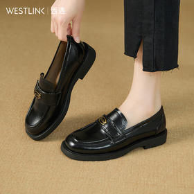 复古英伦风金属饰扣黑色乐福鞋女秋季通勤厚底JK单鞋小皮鞋V1857114