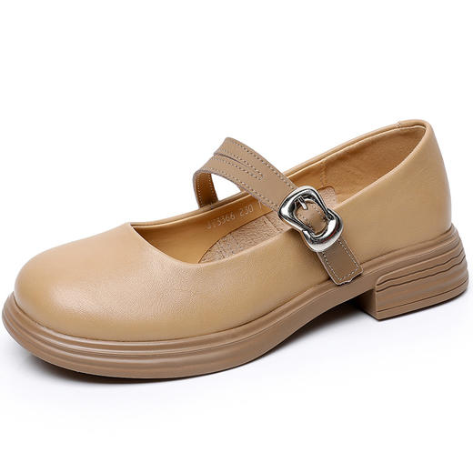 雀说真皮单鞋女粗跟学院风复古女鞋软底一字带百搭小皮鞋AL3366 商品图5