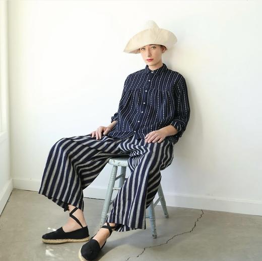 Antiquites ichi 藏蓝带条纹图案长袖衬衫 商品图6