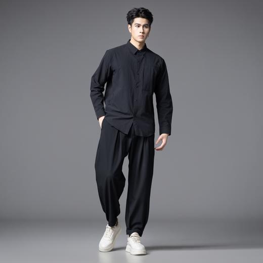PINLI品立2025秋季新款男士宽松尖领纯色百搭打底长袖衬衫衬衣潮GD253113063 商品图1