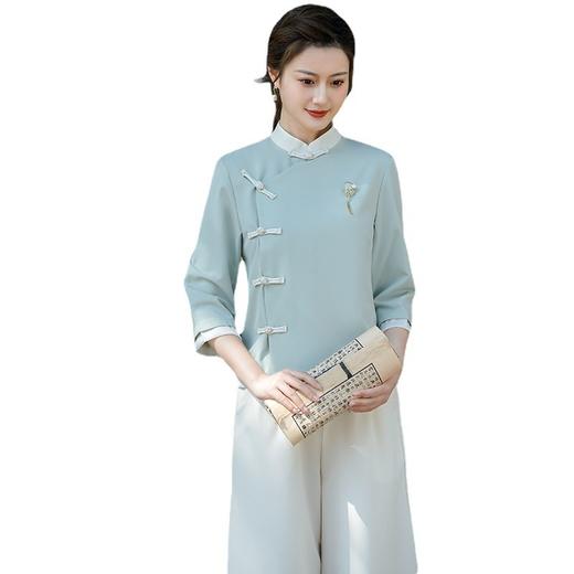 WY6902#免烫抗皱禅意茶服居士服中式唐装阔腿裤套装养生采耳工作服夏 商品图4