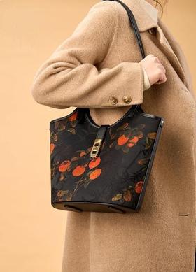 非遗香云纱花柿柿如意，新中式国风单肩斜挎手提水桶包TX-YS120762