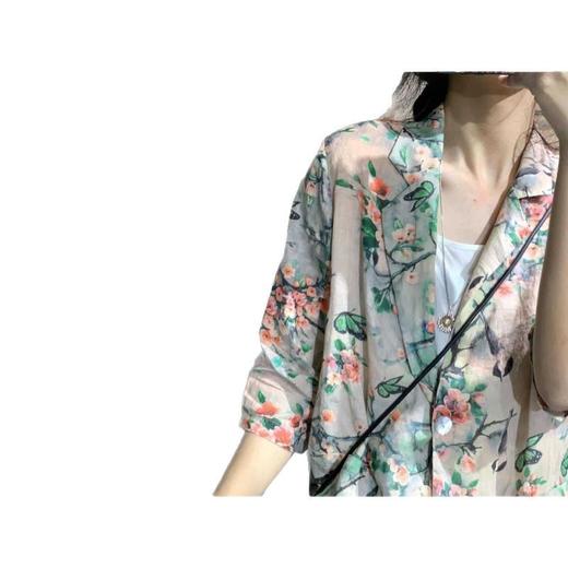 雀说新款宽松显瘦苎麻印花西装领一粒扣小西服外套上衣AL1356 商品图3