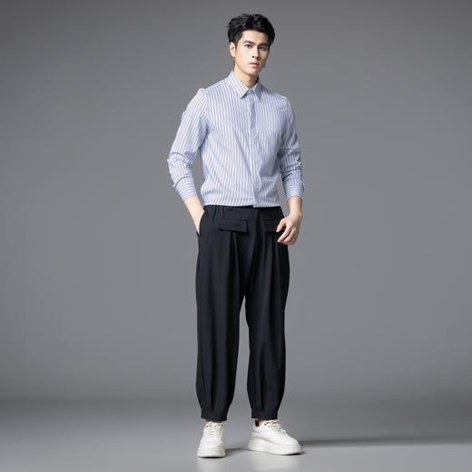 PINLI品立2025秋季新款商务休闲条纹长袖衬衫男士莫代尔修身衬衣GD253113058 商品图1