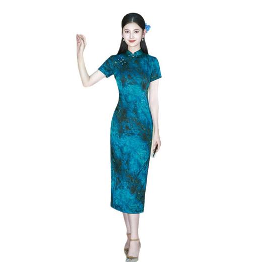 SKY 66961复古国风长款花萝提花短袖旗袍改良中式 商品图4