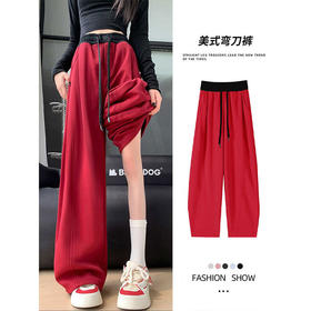 安可拉红运动裤女春秋新款慵懒风宽松bf香蕉裤卫裤弯刀阔腿裤