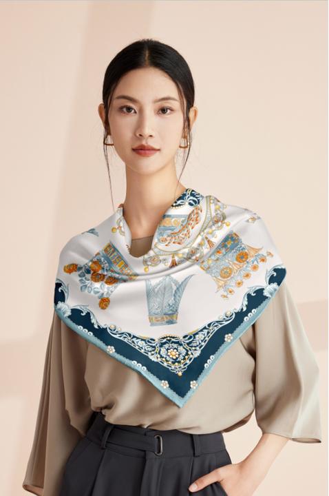 喜得宝重磅印花素绉缎大方巾86cm*86cm百搭丝绸礼品方巾 商品图12