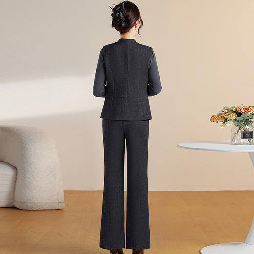 QYM LM8501-Y时尚三件套装马甲+长袖打底衫高腰直筒裤裤套装 商品图2