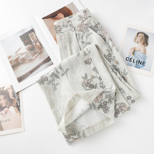 丁摩 花色亚麻阔腿裤女春夏季薄款高腰显瘦宽松休闲裤垂感直筒裤5ZF-118581 商品图2